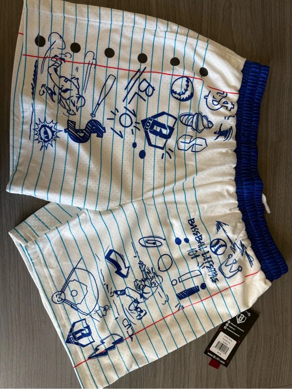 Kids White & Blue Baseball Doodle Athletic Shorts